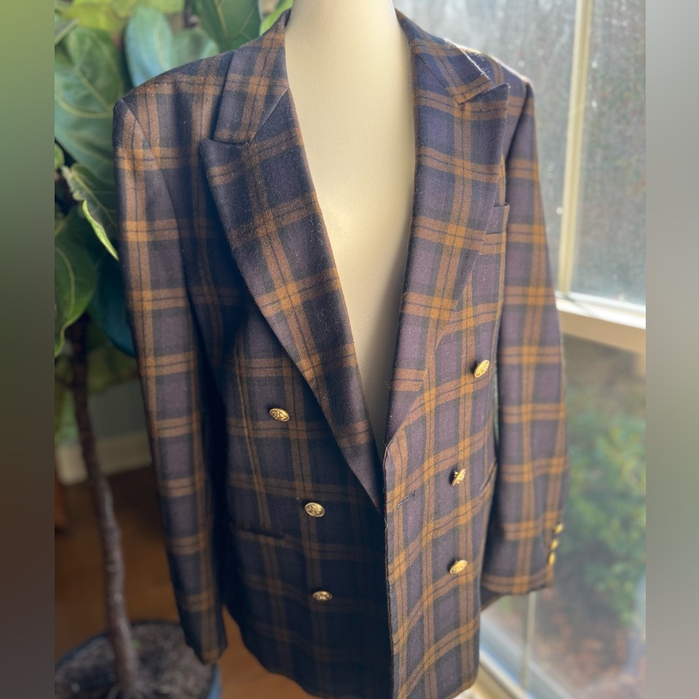 Regalia TARTAN PLAID BLAZER Wool fully lined 10 double breasted Gold Buttons